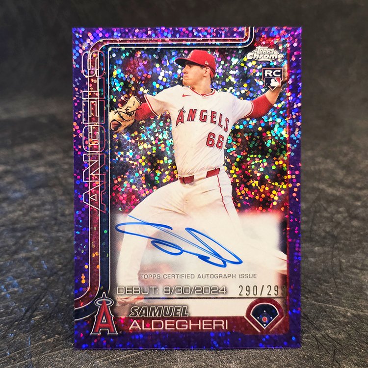 Topps Chrome 2025 - Rookie Auto, Purple Speckle - Samuel Aldegheri, Angels /299 #CRDA-SA